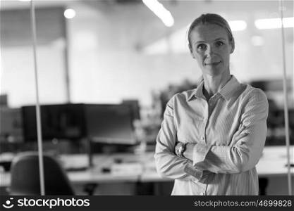 portrait of casual business woman at her modern start up business office interior
