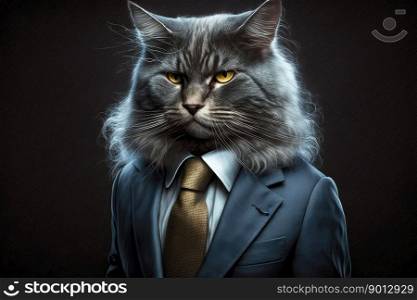 portrait of cat in an expensive business suit, generative ai