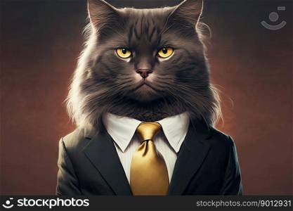 portrait of cat in an expensive business suit, generative ai