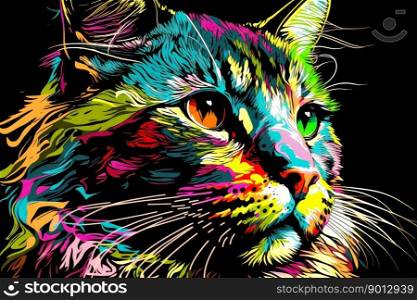 portrait of cat in pop art style, flying colors, expression, generative ai