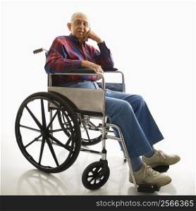 Portrait of Caucasion elderly man sitting in wheelchair.