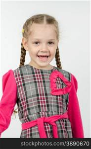 Portrait of cheerful four-year girl. Half-length portrait cheerful fun girl four Europeans
