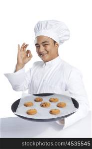 Portrait of chef giving ok hand gesture