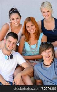 Portrait of college international student friends smiling group teenagers summer