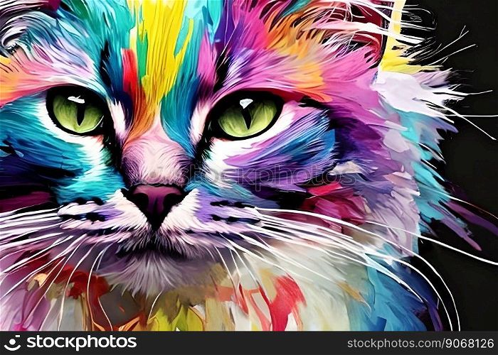 Portrait of colorful cat close up. Generative AI
