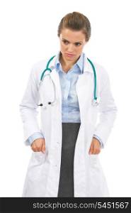 Portrait of concerned doctor woman
