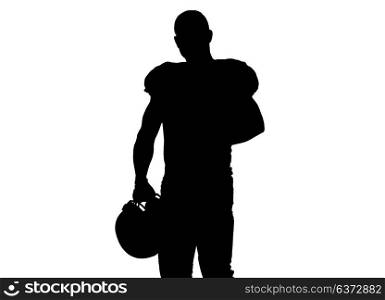 portrait of confident American football players holding ball isolated on white background