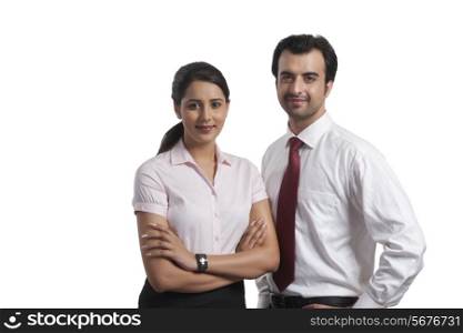 Portrait of confident business colleagues over white background