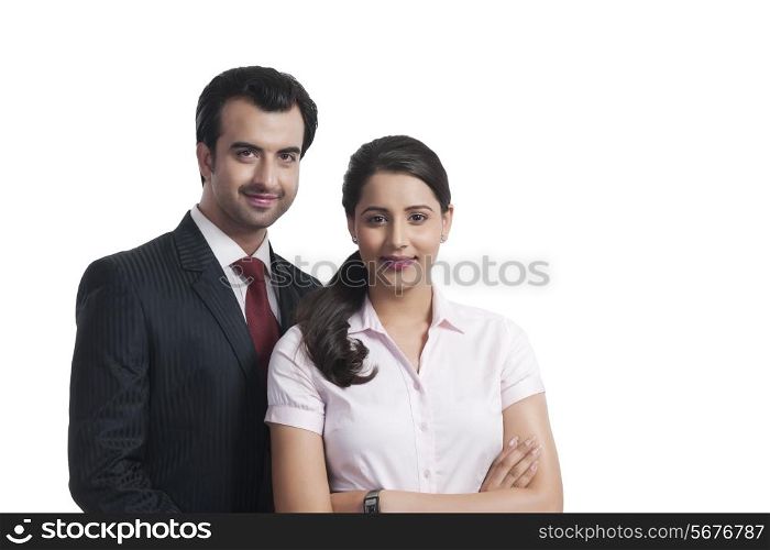 Portrait of confident business colleagues over white background