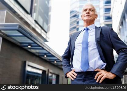 Portrait of confident businessman outdoors. Portrait of confident businessman in suit outdoors