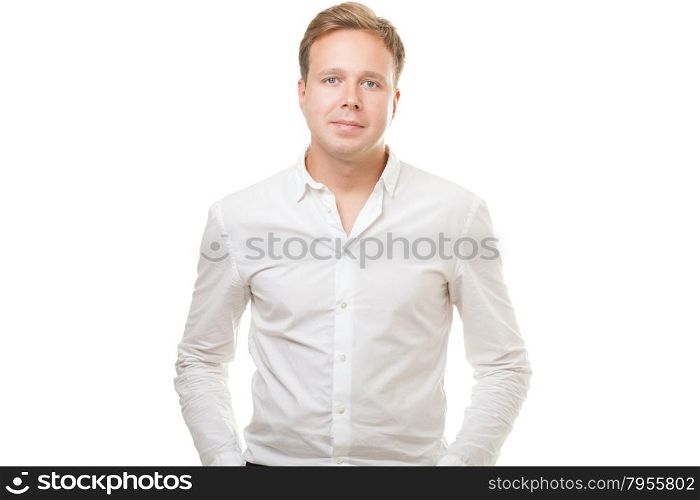 Portrait of confident man posing on white background.