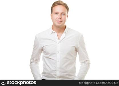 Portrait of confident man posing on white background.