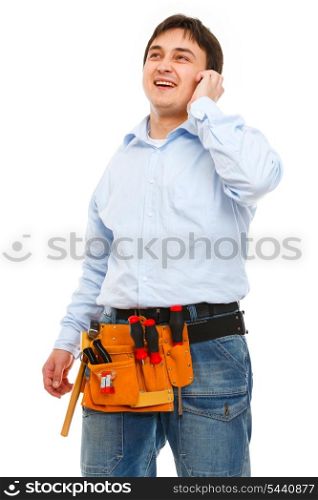 Portrait of construction worker speaking phone