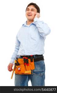 Portrait of construction worker speaking phone