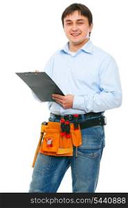 Portrait of construction worker with clipboard