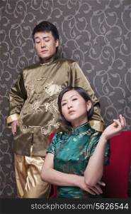 Portrait of Cool Couple in Chinese Traditional Clothing