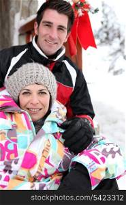 Portrait of couple at ski resort