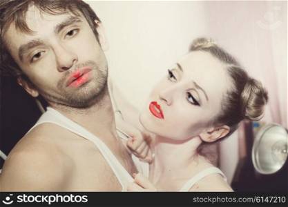 Portrait of couple young lovers closeup