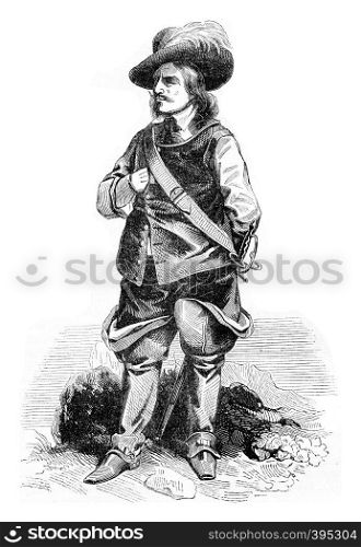 Portrait of Cromwell, vintage engraved illustration. Colorful History of England, 1837.