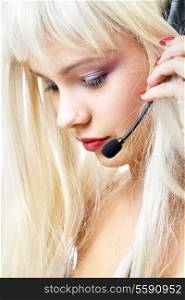 portrait of customer service blond with long hair