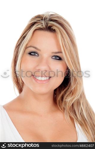 Portrait of cute blonde girl isolated on a white background