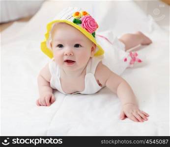 portrait of cute little baby in a funny hat