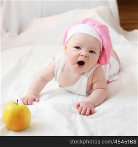 portrait of cute little baby in a funny hat