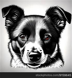 Portrait of cute puppy dog on the gray background. Generative AI