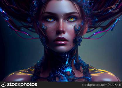 Portrait Of Cyberpunk Woman.  Image created with Generative AI technology
