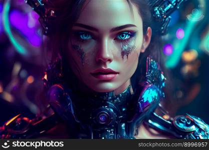Portrait Of Cyberpunk Woman.  Image created with Generative AI technology 