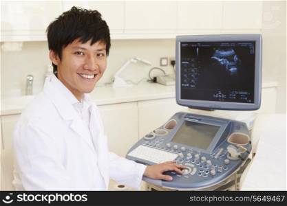 Portrait Of Doctor With 4D Ultrasound Scanning Machine
