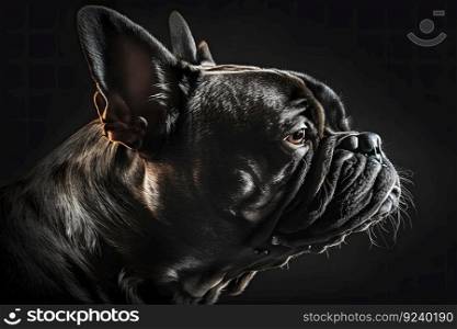 Portrait of dog french bulldog on black background. Neural network AI generated art. Portrait of dog french bulldog on black background. Neural network AI generated