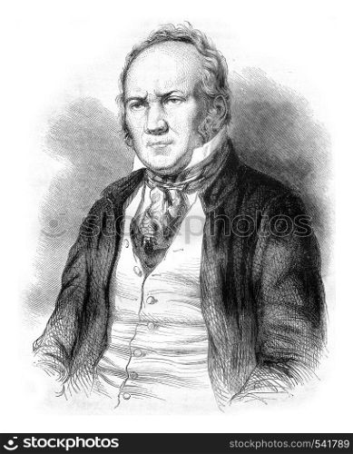 Portrait of Duplessi Bertaux grave by himself, vintage engraved illustration. Magasin Pittoresque 1858.