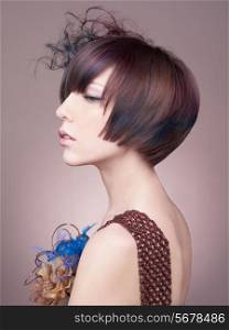 Portrait of elegant lady with stylish short hairstyle