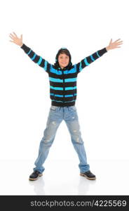 Portrait of emotionally boy. Isolated on a white background