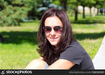Portrait of European beautiful woman with black hair