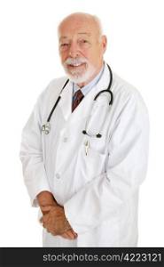 Portrait of experienced, mature doctor isolated on white.