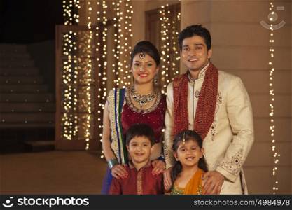 Portrait of family celebrating Diwali