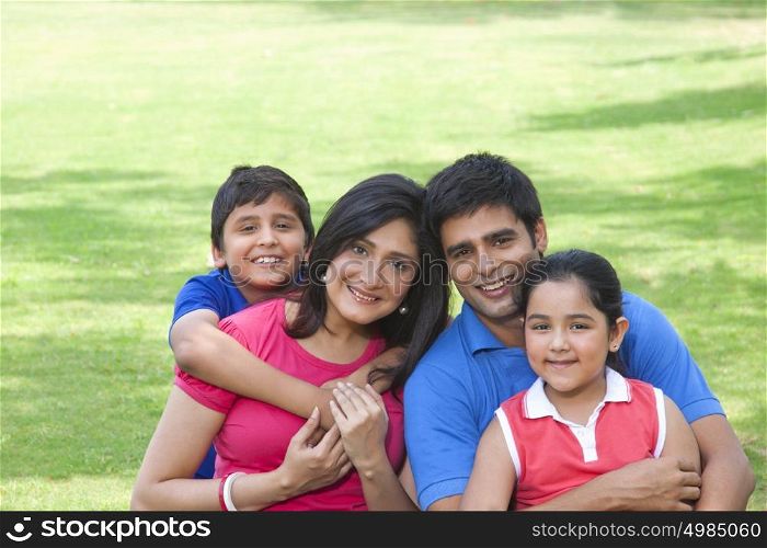 Portrait of family in park