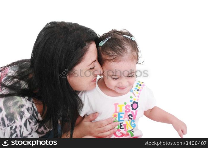 Portrait of family, mom and daughter playing at home