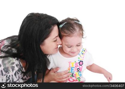 Portrait of family, mom and daughter playing at home