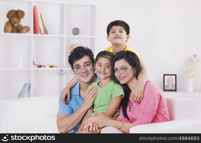 Portrait of family smiling