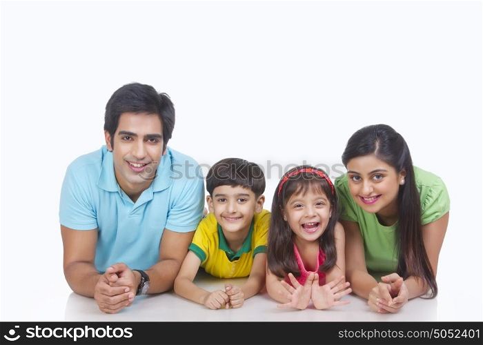 Portrait of family smiling