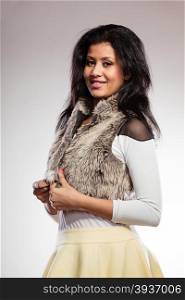 Portrait of fashion girl. Beauty and fashion of female. Attractive young mixed race woman posing in stylish fashionable clothes.
