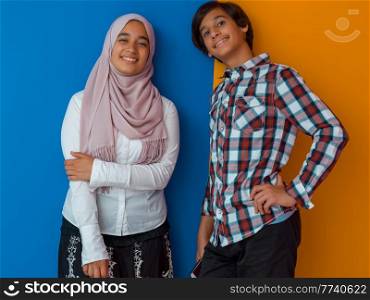 portrait of female arab teen wearing modern urban student look. High quality photo. portrait of female arab teen wearing modern urban student look