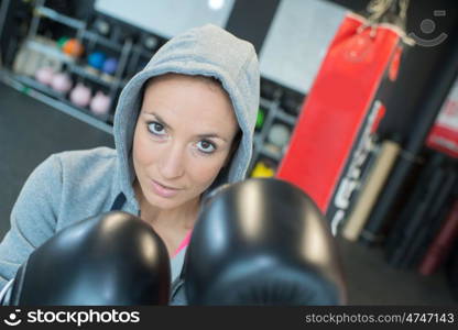 portrait of female boxer posing