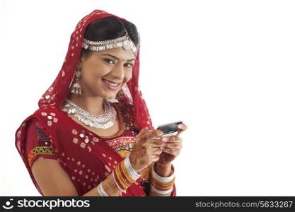Portrait of female dancer with a mobile phone