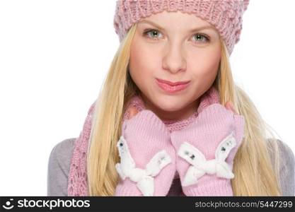 Portrait of funny girl in winter clothes