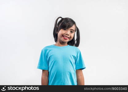 Portrait of Funny little girl acting in studio shot