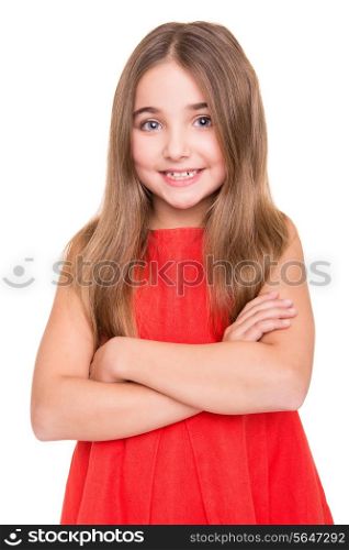 Portrait of funny lovely little girl in studio